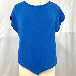 OH MY GAUZE Blue Cotton Short Sleeve Pointed Handkerchief Hem Tunic Top 1/M Boho